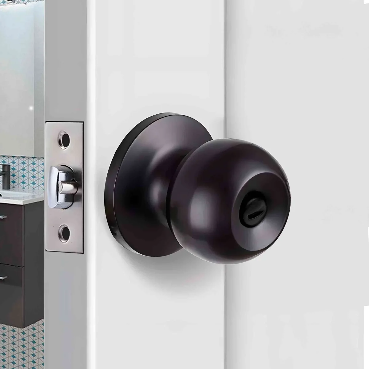 Cerradura Cilíndrica Chapa Baño Perilla Ranura Botón Negro Kovac - Imagen 6