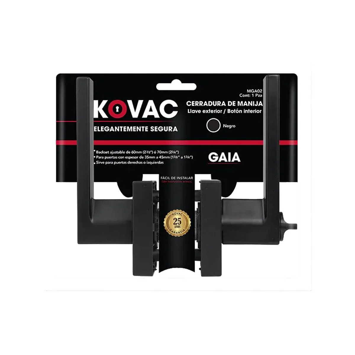 Cerradura De Manija Chapa Cuadrada Puerta Negro MGA02 Kovac - Imagen 2